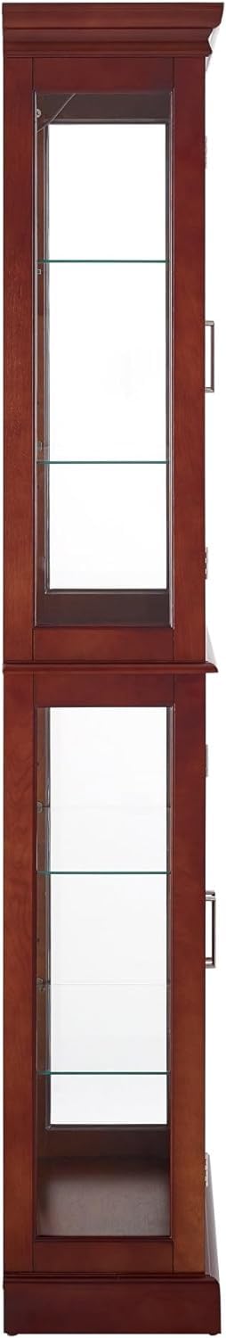 Curio Cabinet with Adjustable Shelves, Mirrored Back, Tempered Glass Doors, 6 Tier, Cherry WoodArtSupply