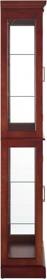 Curio Cabinet with Adjustable Shelves, Mirrored Back, Tempered Glass Doors, 6 Tier, Cherry WoodArtSupply
