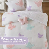 Intelligent Design Kids Rio Full/Queen Comforter Set – Girls’ Reversible Tufted Chenille Bedding with Pastel Purple Butterflies and Pink Dot, 4pcs Intelligent Design