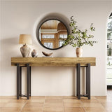 LITTLE TREE 63-Inch Console Table for Entryway, Industrial Behind Couch Table, Minimalist Sofa Table for Living Room, Rustic Brown Wooden Hallway Foyer Table with Black Metal Frame LITTLE TREE