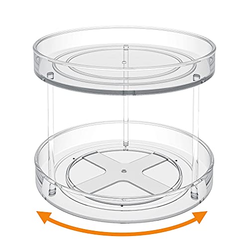 VAEHOLD 2 Tier Lazy Susan Turntable Spice Rack Organizer for Kitchen Cabinet, Farmhouse Tiered Tray Decorative Trays for Fruit, Snacks - Organizer for Cupboard, Pantry, Bathroom, Table VAEHOLD