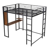 Bellemave Full Size Loft Bed with Desk and 2 Shelves, Metal Loft Bed Frame with 2 Ladders and Guardrails for Kids Teens (Black/Full) Bellemave