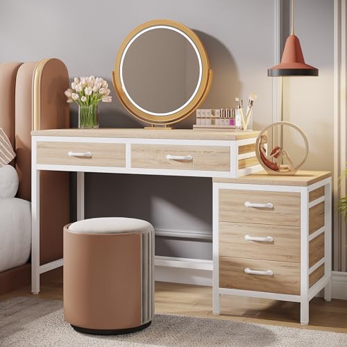 Tribesigns Vanity Desk with 5 Drawers, Makeup Vanity Table Dressing Table with Side 3-Drawer Chest, Make Up Vanities for Women, Girls (Without Tribesigns