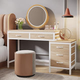 Tribesigns Vanity Desk with 5 Drawers, Makeup Vanity Table Dressing Table with Side 3-Drawer Chest, Make Up Vanities for Women, Girls (Without Tribesigns