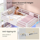 BTHFST Bunk Bed Twin Over Twin with Stairs, LED Lights Twin Bunk Bed with 2 Storage Drawers & 6 Fabric Drawers, Metal Twin Loft Beds with Guardrail & Stairs, Space Saving, Sturdy Frame for Teens BTHFST