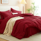 CozyLux Queen Comforter Set Dark Red, 7 Pieces Bed in a Bag Queen Size Comforter Set with Sheets, Bedding Sets with Down Alternative Comforter, Fitted Sheets, Flat Sheets, Pillow Shams and Pillowcases CozyLux