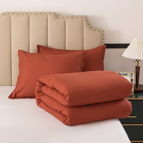 Caressma Full Comforter Set Burnt Orange, Soft Prewashed Solid 3 Pieces Bedding Comforter for All Seasons,Fluffy Microfiber Terracotta Boho Comforter (79"x90") for All Seasons with Pillowshams Caressma
