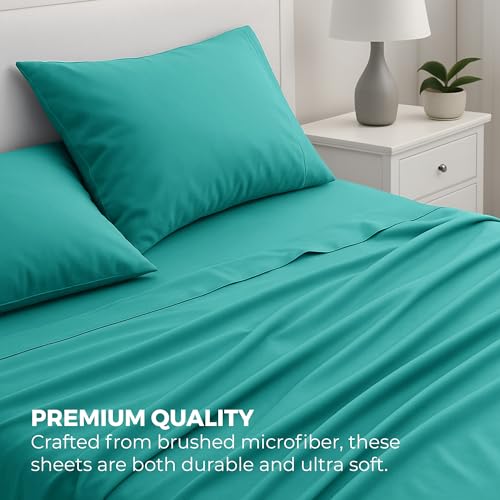 Pure Bedding Bed Sheets - King Sheet Set [4-Piece, Aqua] - Hotel Luxury 1800 Brushed Microfiber - Soft and Breathable - Deep Pocket Fitted Sheet, Flat Sheet, Pillow Cases Pure Bedding