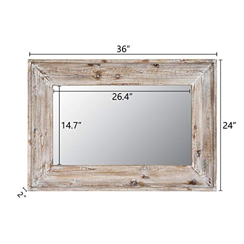 EMAISON 36 X 24 inch Wall Mount Wood Frame Bathroom Vanity Mirror Rustic Horizontal/Vertical Rectangle Mirror for Over Sink, Bedroom, Farmhouse Home - WoodArtSupply