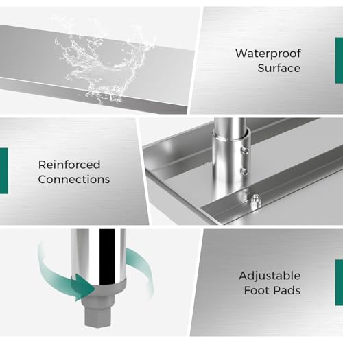 Toolsempire Stainless Steel Table, 60" x 24" Prep Table with Adjustable Under Shelf & 4 Galvanized Table Feet, Steel Table Kitchen Work Table for Toolsempire