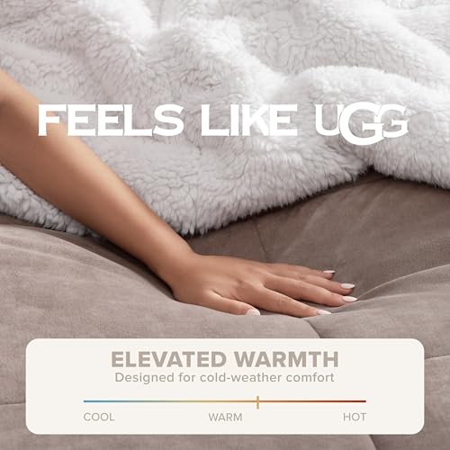 UGG Blissful Comforter Set with 2 Pillow Shams, Warm Winter Bedding, Fluffy Reversible Down Alternative Bedding, King/California King Size Comforter Set, Brown Fawn UGG