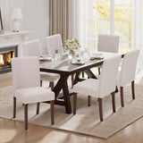 Upholstered Parsons Dining Chairs Set of 6, Modern Dining Room Chairs with Back, Fabric Kitchen Side Chairs with Wood Legs for Dinner Farmhouse Restaurant, Beige MALOL