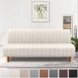 H.VERSAILTEX Stretch Futon Slipcover Armless Sofa Cover Furniture Protector Without Armrests Slipcover Soft with Elastic Bottom for Kids, Spandex Jacquard Modern Stripe Design, Ivory H.VERSAILTEX