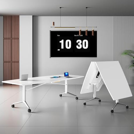 7.5FT Folding Conference Room Table for 6-8 People, 90.6" Meeting Seminar Table with Power Outlets & Cable Grommets Metal Frame for Office Conference, Executive & Collaborative Spaces (1, G, 90.6in) CUFEFi