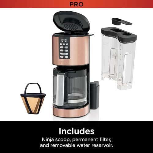 Ninja Programmable XL 14-Cup Coffee Maker PRO with Permanent Filter, 2 Brew Styles Classic & Rich, Delay Brew, Freshness Timer & Keep Warm, Dishwasher Safe, Copper, DCM201CP Ninja