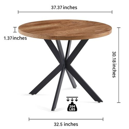 kevinplus 37.37'' Round Dining Table Small Wood Kitchen Table for 2-4, Modern Mid-Century Farmhouse Dinner Table with Black Metal Leg for Dining Room Kitchen Living Room, Walnut