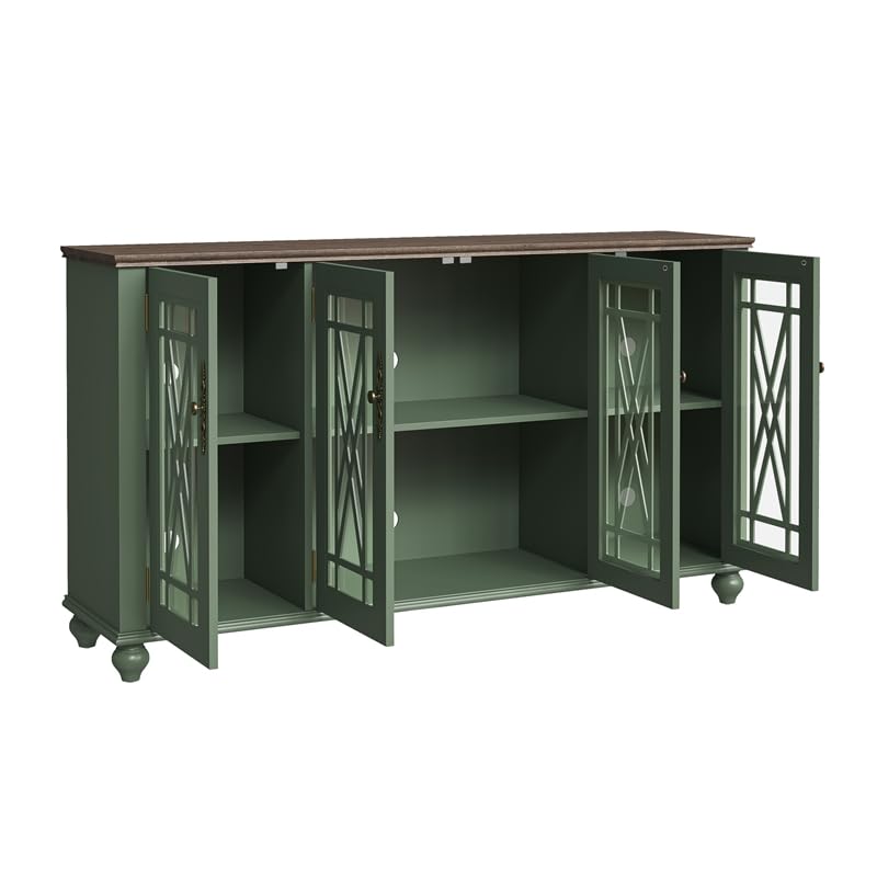 LIVILAND 63" Vintage Style Wood Kitchen Accent Buffet Sideboard Cabinet - Green LIVILAND