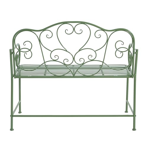 Christopher Knight Home Layon Iron Outdoor Bench, Patio Loveseat for 2 People, Durable Garden Bench with Floral Pattern Backrest, Slatted Seat for Park/Yard, Spacious Outdoor Seating, Matte Green Christopher Knight Home