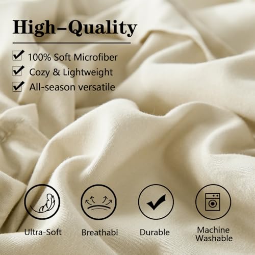 Yogeneg Twin Comforter Set 5 Piece Bed in a Bag,Grid Pinch Pleat Beige Twin Bedding Set,Striped Textured Soft Microfiber Comforter with Sheet Set,All Season Complete Bed Set(Beige,Twin) Yogeneg