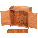 Outdoor Garden Patio Wooden Storage Cabinet Furniture Waterproof Tool Shed with Potting Benches Outdoor Work Station Table (Natural) GDLF