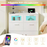 VECELO Dresser for Bedroom with Charge Station and Lights, Chest of 4 Drawers Closet with Raised Edge and Bottom Storage Cabinet, Wooden Organizer for Hallway Living Room, White VECELO