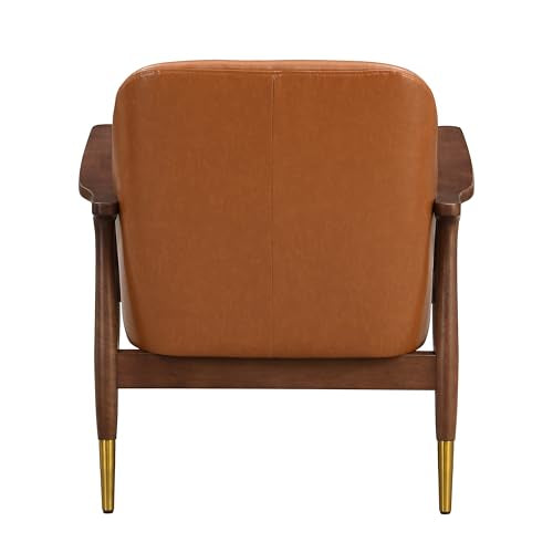 BTYJLEBE Office Accent Chair 29.2'' Mid-Century Faux Leather with Cushioned Seat, Solid Wood Frame, and Brass-Tipped Legs – Perfect for Living Room, Bedroom, or Office Lounge BTYJLEBE