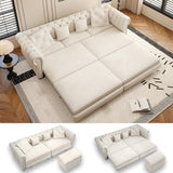 LuxyHoom 89" King Pull Out Sofa Bed, Velvet Chesterfield Sleeper Sofa Couch, 3 in 1 Convertible Tufted Futon Couches with Ottoman for Living Room, Small Space, Apartment, Bedroom, Office, Beige LuxyHoom