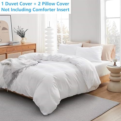 SDIII 3PCS White Twin Duvet Cover Set, 1 Duvet Cover and 2 Pillowcase, Soft Microfiber, White Duvet Cover Twin Size with Zipper and Corner Ties SDIII