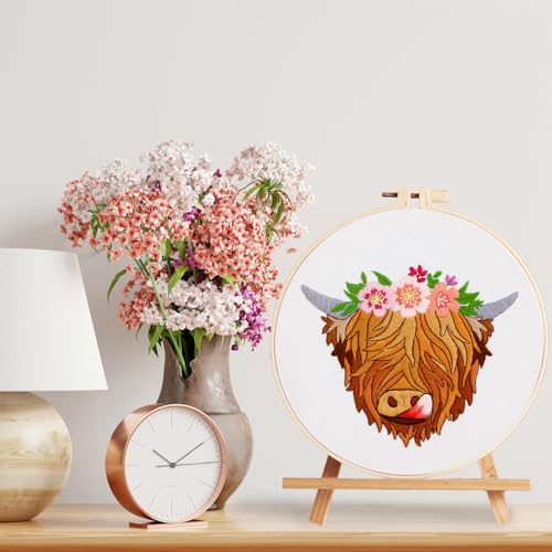 Louise Maelys 3 Sets Highland Cow Embroidery Kits for Beginners,Cross Stitch Kit for Adults,Starters DIY Needlepoint Including Embroidery Hoop Cloth Needles Instruction and Threads