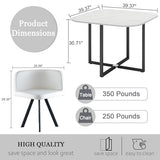 Square Dining Table Set for 4, 39" Small Conference Tables Set, Faux Marble Negotiation Table with Strong Metal Frame and 4 White PU Leather Upholstered Chairs, for Meeting Room, Office, Apartment AMHDDT