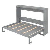 Merax Modern Murphy Cabinet Bed, Solid Wood Wall Platform Bed/No Box Spring Needed/Easy Assemble/Full,Gray Merax