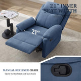 Korser Recliner Chair, Manual Recliner for Adults with Side Pocket, Small Recliners for Small Spaces, Adjustable Comfy Overstuffed Corduroy Reclining Chairs for Living Room, Reading, Bedroom, Blue