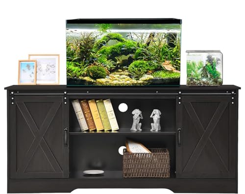 40-55 Gallon Fish Tank Stand up to 60 Gallon Tanks, Aquarium Stand with Accessories Storage Cabinet and Sliding Barn Doors for Reptile Terrarium, 59" L x15.7 W, Espresso