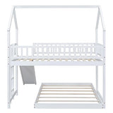 SOFTSEA House Bunk Bed with Slide, Twin Over Full Wooden Bunk Bed Frame with Full-Length Guardrail and Built-in Ladder, for Bedroom, No Box Spring Needed, White SOFTSEA