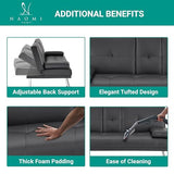 Naomi Home Black Futon Sofa Bed Faux Leather Futon Couch with Armrest and 2 Cupholders Pull Out Sofa Bed Couch with Metal Legs Reclining Small Bed Black Couches for Living Room Naomi Home