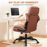 Ergonomic Executive Office Chair with Flip-Up Arms, Faux Leather Desk Chair with Lumbar Support, Adjustable Headrest Home Office Computer Gaming Chair, Comfy 360° Swivel & Rocking Function fidom