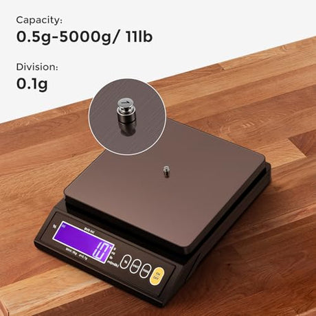 Bonvoisin Baking Scale 0.1 Gram Accuracy Digital Scale for Kitchen, Candle, Soap and Sourdough Bread Making, with Percentage Weighing Function, Weigh in Grams, Pounds and Ounces (10 lb) Bonvoisin