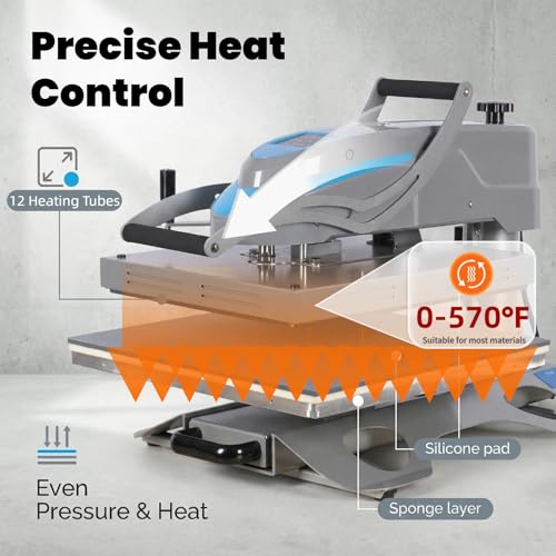 Eonvest 16x24 Manual 90° Swing Away Heat Press Machine with Slide Out Base, 2kw, High Pressure, Designed for Industrial, Small Business, or Home Use. (Grey and Blue, 16x24 Manual) Eonvest