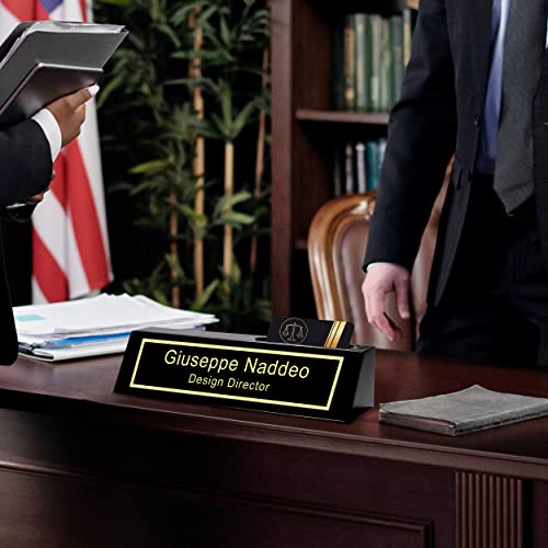 Personalized Engraved Business Desk Name Plate with Card Holder, Desk Name Plate, Customized Executive Black Wood Desk Name, Custom Name Sign Gifts KWOOD