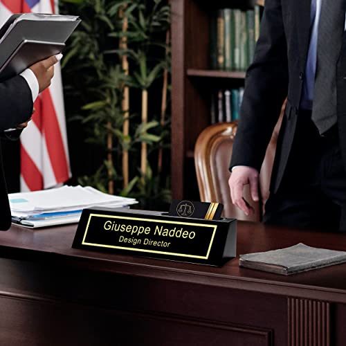 Personalized Engraved Business Desk Name Plate with Card Holder, Desk Name Plate, Customized Executive Black Wood Desk Name, Custom Name Sign Gifts - WoodArtSupply