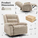 Korser Recliner Chair, Wide Rocker Chair, Rocking Chair with Massage and Heat,360°Swivel Nursery Rocking Chairs, Oversized Recliner for Adults, Cashmere Reclining Sofa for Living Room, Khaki