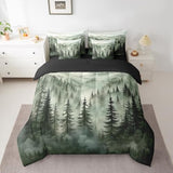 Erosebridal Smoky Mountain Bedding Set Full Nature Forest Green Comforter Set 7 Piece Rustic Woodland Botanical Pine Tree Bed in A Bag for Kids Adults Natural Jungle Plants Sheet Set with Comforter Erosebridal
