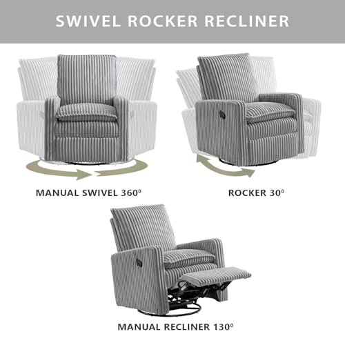 Oxford Baby Uptown Upholstered Swivel Glider and Recliner Nursery Chair - Corduroy, Ash Gray Oxford Baby