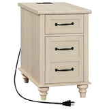 WAMPAT Beige End Table with Charging Station, Wooden Side Table with Storage Cabinet & Drawer, Elegant Nightstand with Power Outlets & USB Ports for Bedroom, Living Room WAMPAT