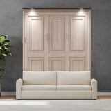 Merax Queen Size Wood Murphy Bed, with Upholstered Sofa Multifunctional Foldable Wall Platform Bedframe for Bedroom Guest-Room, Beige Merax