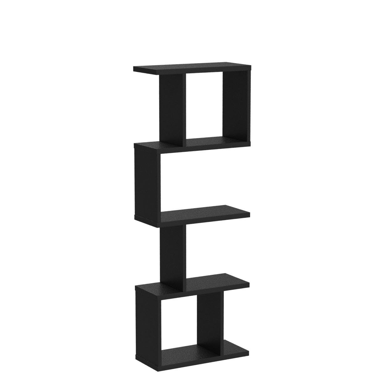 Giantex Modern S-Shaped 4-Tier Bookshelf - Stylish Free-Standing Storage Rack in Black - WoodArtSupply