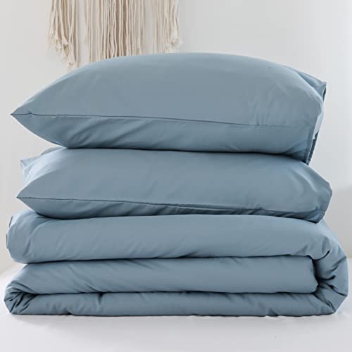 ROSGONIA Dusty Blue Comforter Set Queen, 3pcs(1 Boho Blue Comforter & 2 Pillowcases) All Season Soft Bedding Lightweight Bedspread Blanket Quilt ROSGONIA