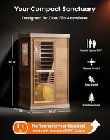 PAETA Infrared Sauna | 1-Person Indoor Dry Sauna with 5 Carbon Heaters | Fast & Even Heating Low EMF | Bluetooth & Chromotherapy for Home Sauna(Wooden) PAETA