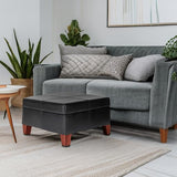 Homepop Home Decor |K2380-E169 | Luxury Large Faux Leather Square Storage Ottoman | Ottoman with Storage for Living Room & Bedroom, Black HomePop