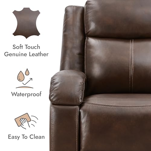 Watson & Whitely Oversized Genuine Leather Power Recliner Chairs for Big and Tall, Wall Hugger Recliner with Power Headrest & Charging Ports, Extra Large Reclining Chair for Living Room, Dark Brown